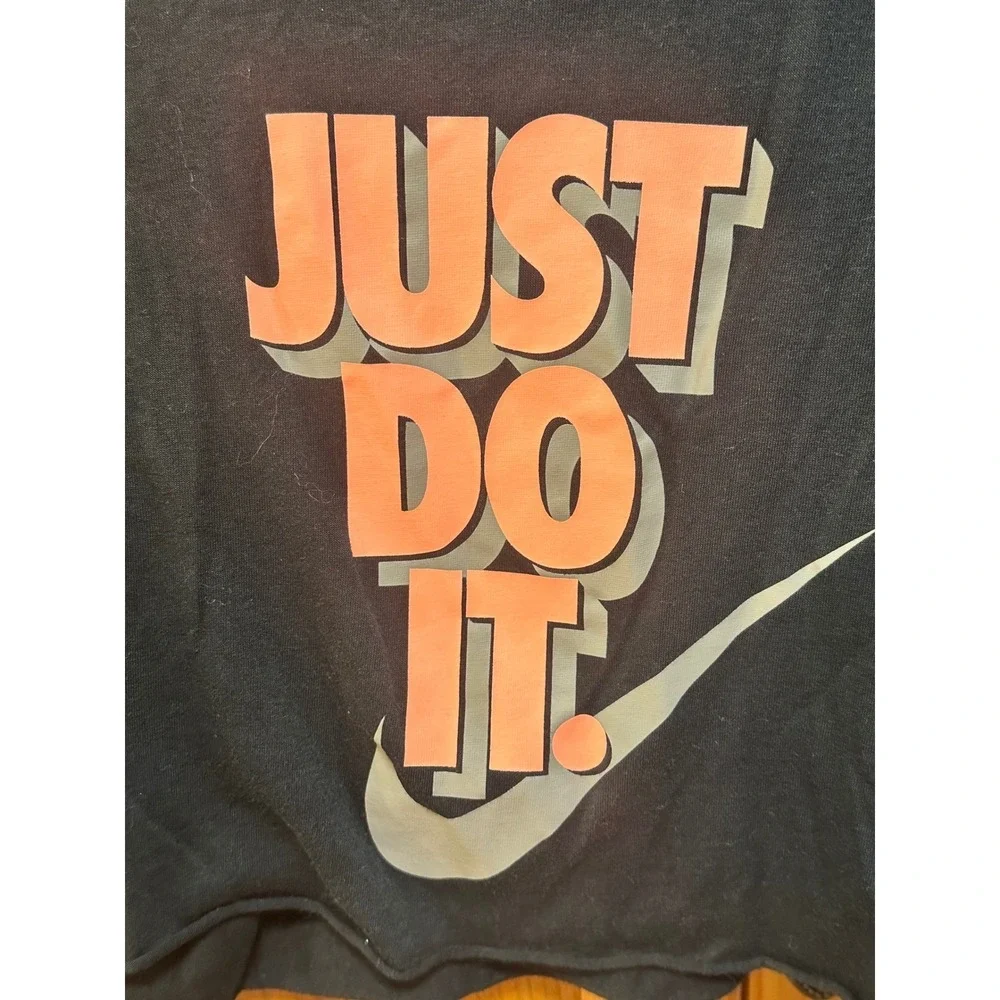 Nike Just Do It Graphic Tank Top Womens Large Black Orange Swoosh Cropped Muscle